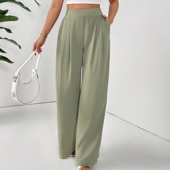 Green Casual Women's Basic Solid Color Long Pants - Picture 3 of 6